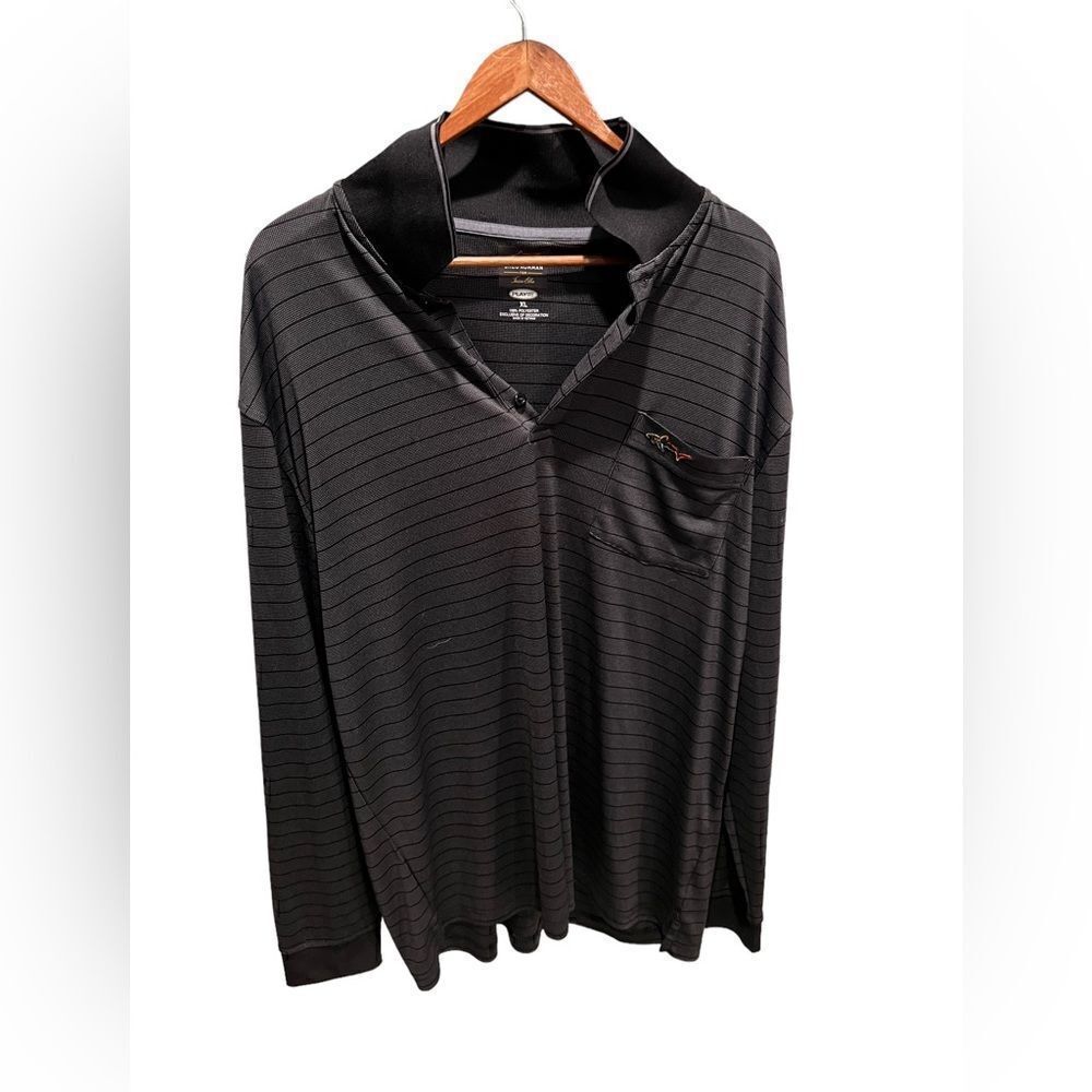 Greg Norman long sleeved‎ grey striped polo shirt size XL